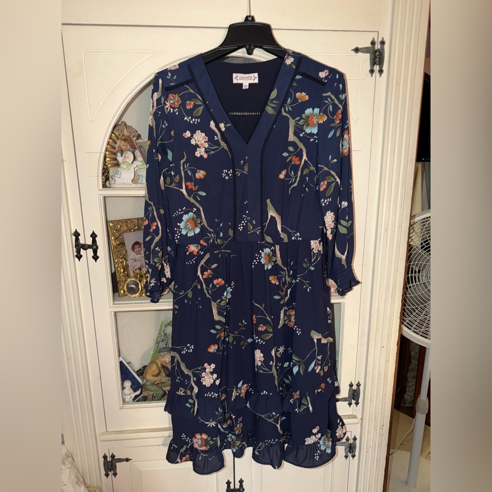 Nanette Lepore Navy Floral Long Sleeve Dress